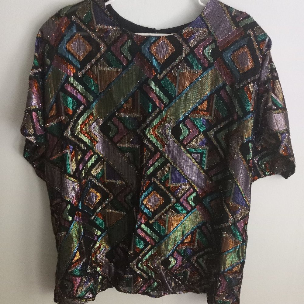 vintage, dressy, fancy, blouse, stain glass colors and design, women's 20